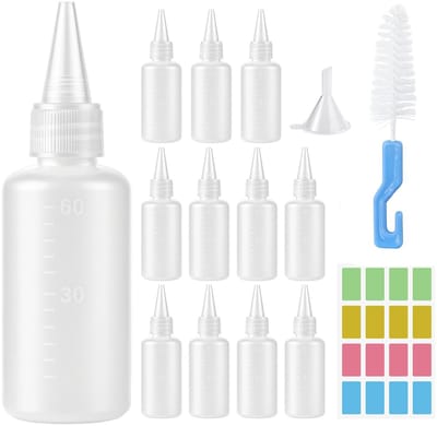 Dailygoods- Knijpflessen 12 Stuks - Herbruikbare Plastic Doseerflessen - Sausflessen - Spuitflessen voor Keuken - Inclusief Reinigingsborstels - 60 ml Inhoud - Sauzenflessen