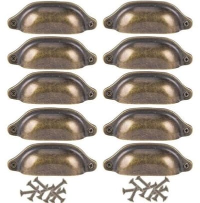 QTTVBTNA 10 Stuks Antiek Handgreep – 98 mm – Ladegreep - Kastgreep – Antiek Messing – Lade- en Kastgrepen – Vintage Meubelbeslag