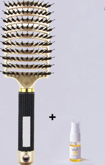 Aurgan - Antiklit haarborstel - Goud - inclusief 10 ml arganolie - Detangle hair brush - rib brush - anti klit borstel - curved brush met Premium antiklit haarolie - incl 10ml voedende olie - ontwarrend haar
