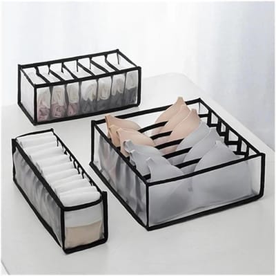 3 stuks ondergoed opbergdoos, opvouwbare kast organizer beha sok panty ondergoed organizer, voor slaapzaal slaapkamer lade verdeler (zwart)