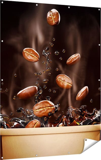 Gards Tuinposter Koffie Beker met Koffiebonen Erin - 120x160 cm - Tuindoek - Tuindecoratie - Wanddecoratie buiten - Tuinschilderij