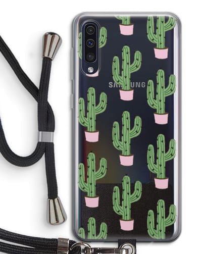 Case Company® - Hoesje met koord geschikt voor Samsung Galaxy A50 hoesje met Koord - Cactus Lover - Telefoonhoesje met Zwart Koord - Bescherming aan alle Kanten en Over de Schermrand