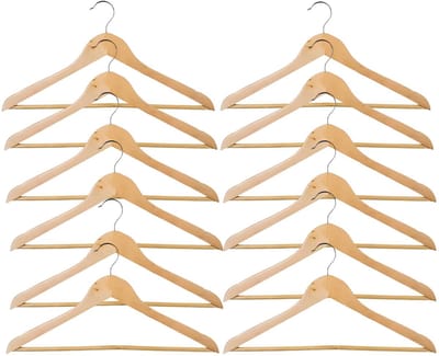 Storage Solutions Kledinghangers Milano - hout - set van 12x stuks - voor 2 kledingstukken