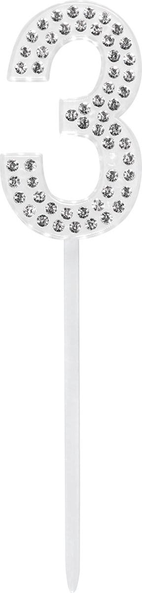 Boland - Taarttopper Diamant '3' 3 Zilver - Verjaardag, Tienerfeestje, Jubileum, Oud en Nieuw - Glitter & Glamour - Glitter - Glamour - Verjaardag - Jubileum