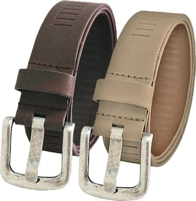 Landley Leren Geperforeerde Riemen Voordeelset - Duopack met 2 riemen - Breedte 4 cm - Dames en Heren - Echt Leer - Bruin en Taupe - Lengte totaal 105 cm / Riemmaat 85