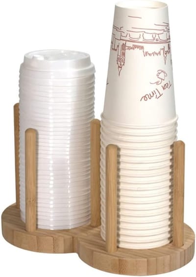 Famanu – bekerhouder set van 2 – houten bekerdispenser met lange staaf – voor water/thee/koffiebekers