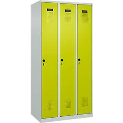 Garderobekast C+P Evolo Plus, 3 vakken, rechts scharnierend, veiligheidsdraaigrendel, B 900 x D 500 x H 1850 mm, lichtgrijs/kleedgroen