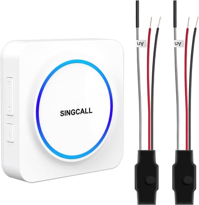 SINGCALL Wireless signal, doorbell and chime extension for existing bell systems with 32 Mel. & Vol. 0-100dB Adjustable for Home/Garage/Apartment,1 Portable LED receiver + 2 wireless converter