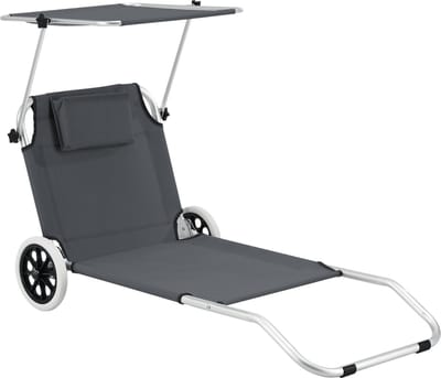Ligbed Lazkano met luifel en wielen 150x62x14 cm donkergrijs