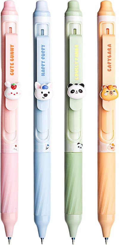 Ainy Vrolijke 3D dieren uitwisbare pen set | 4 uitgumbare pennen voor etui , pennenzak of pennenbak | Blauw Inkt | Ergonomische soft grip | Ideale manga anime teken balpennen | Uitgumbare kawaii gelpennen schrijfwarenset voor kinderen en volwassenen
