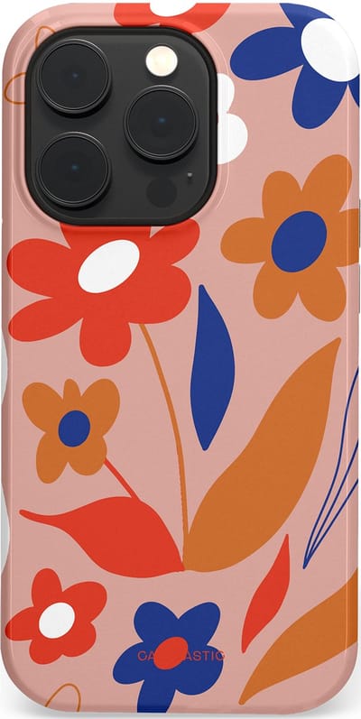 Casetastic hoesje geschikt voor Apple iPhone 14 Pro - MagSafe - Dubbellaagse bescherming - Vormen in bloei - Fashion Case - Perzik Rood Donkerblauw