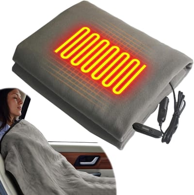 Verwarmde Autodeken - Fleece Reisedeken - Warm Blijven - Snelle Warming - 100 x 70 cm - Grijs