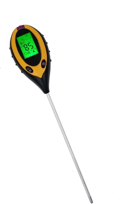 Bodemmeter 4-in-1 - Grondtester PH Meter - Planten Verzorgen - Roestvrijstalen Sonde - 200 mm Sonde - Zwart Geel