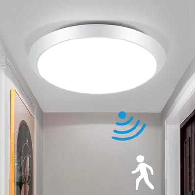 NETTLIFE LED Plafondlamp met bewegingssensor - rond - wit - 4000K wit licht - IP44 badkamerlamp - 15W ganglamp - 30cm traplamp - voor hal | balkon | werkplaats