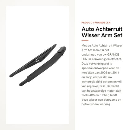 Dailygoods- Achterruitwisserarm Vervanging - Wisserblad - Auto Accessoires - ABS/Rubber - Compatibel met GRANDE PUNTO 2005-2011 - Houdt achterruit schoon - Achterruitenwisser