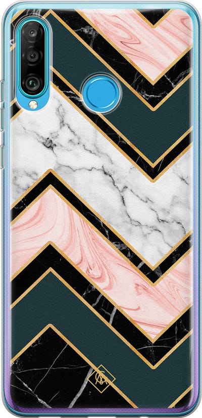Casimoda® hoesje - Geschikt voor Huawei P30 Lite - Marmer Triangles - Siliconen/TPU - Soft Case - Multi - Marmer