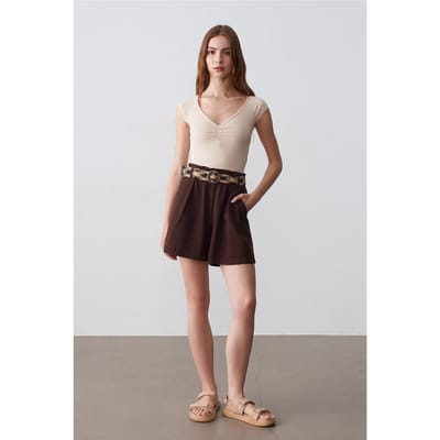 Hoge Taille Wijdvallende Poplin Shorts Met Tailleband