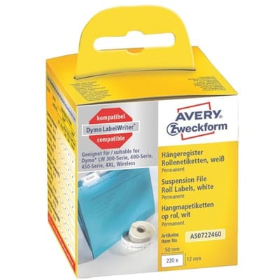 Avery-Zweckform Rol met etiketten Compatibel met DYMO 99017, S0722460 50 x 12 mm Papier Wit 220 stuk(s) Permanent