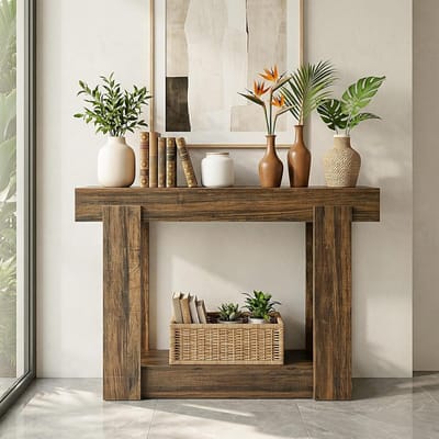 Tribesigns Consoletafel - Sidetable - 105 x 30 x 80 cm - Smalle Consoletafel met 3 niveaus - Bruin - voor hal, entree, woonkamer, foyer, kleine ruimte