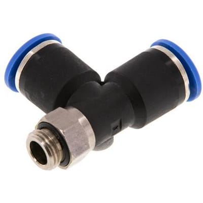 12mm x G1/4'' rechte hoek T-stuk Messing/PA 66 Insteekfitting Buitendraad Draaibaar NBR
