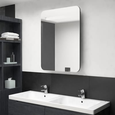vidaXL - Badkamerkast - met - spiegel - en - LED - 60x11x80 - cm - grijs