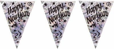 Henbrandt Oud & Nieuw Vlaggenlijn - 3,6 meter - happy new year slinger - holografisch - versiering