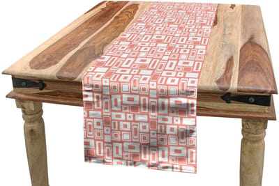 ABAKUHAUS Geometrische tafelloper – 40×180 cm – Blush en Wit
