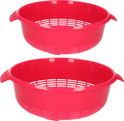 Plasticforte kunststof keuken vergieten - combi set - roze - 27 x 10 cm en 23 x 9 cm