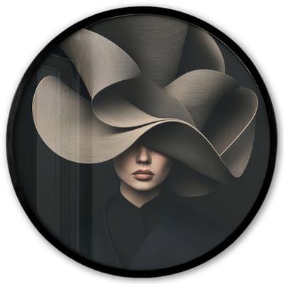 Poster in lijst Rond - Fotolijst 40x40 cm - Posters - Zwarte - Hoed - Vrouw - Ronde posterlijst zwart - Decoratie - Wanddecoratie woonkamer - Muurdecoratie slaapkamer
