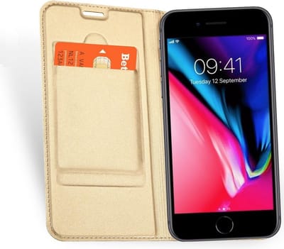 Hoesje geschikt voor Apple iPhone 8 Plus - Kunstlederen Wallet Hoesje Goud - 360 Graden Beschermend Telefoonhoesje