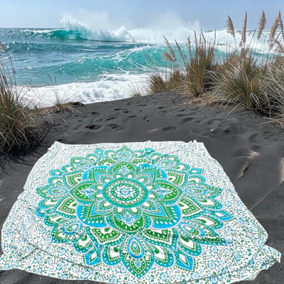 Lindian style - Super dun strandlaken -XL Strandkleed - lichtgewicht strandkleed - XL groot strandlaken - Groen/turquoise - Tweepersoons strandkleed - Mandala stranddoek