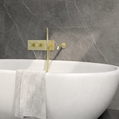 H&F Inbouw Badkraan met Handdouche – Geborsteld Goud – Complete Inbouw Badkraan Set – Badmengkraan Wandmontage