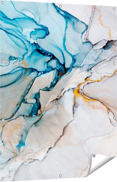 Gards Tuinposter Abstracte Kunst - Blauwe Grijze Marmer - 90x120 cm - Tuindoek - Tuindecoratie - Wanddecoratie buiten - Tuinschilderij
