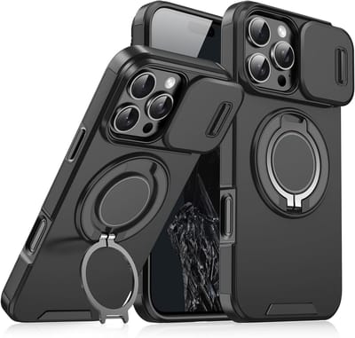Hoesje Geschikt voor iPhone 16 Pro Max hoesje Zwart backcover met Met Draaibare Ring Houder en camera bescherming