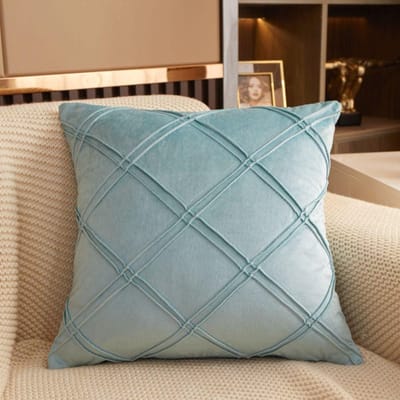 Housses de coussin carrées en velours doux Décoratives Couleur unie Housse de coussin Motif losanges Taie d'oreiller bleu clair