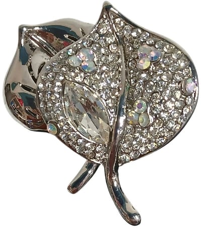 C & S Paris - Zilverkleurige Broche in Bladvorm met Stras