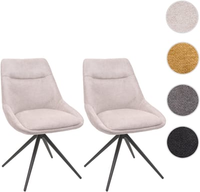 Set van 2 eetkamerstoelen MCW-M65, keukenstoel fauteuil stoel, draaibaar auto-positie metaal stof/textiel ~ crème-beige