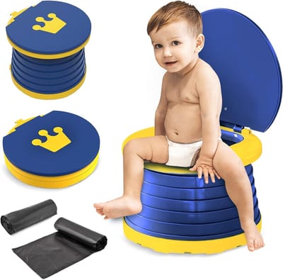 Opvouwbaar Kinderpotje - Draagbaar Toilet - Zindelijkheidstraining Onderweg - Inclusief 30 Liners - Compact Opvouwbaar - Donkerblauw