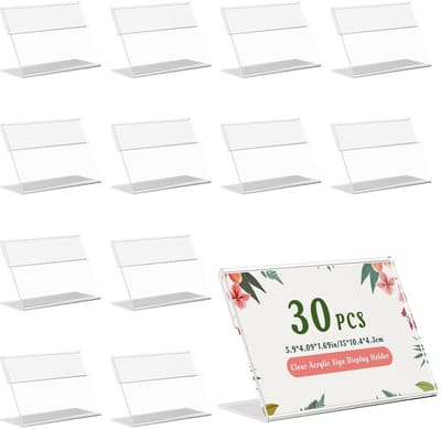 Dailygoods- Labelhouder Transparant Acryl - 30 Stuks - Mini-Etikethouder - Prijskaarthouder - Lichtgewicht - Herbruikbaar - Afmetingen 8 x 5,3 x 2,9 cm - Etikettenhouder