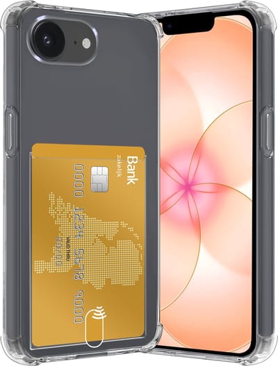 Hoes - Geschikt voor Apple iPhone 17e - Met Pashouder en Kaarthouder - Telefoon Hoesje Shockproof - Siliconen Case - Back Cover - Shock Proof - Pasjes Houder - Transparant