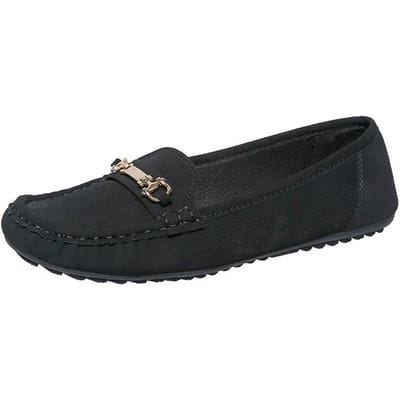 Schoenen Dames Loafers Dames Platte Schoenen Grote Maten Casual Platte Schoenen Dames Metalen Decoratie Ronde Neus Instapper Zachte Zool Dames Schoenen 42 black