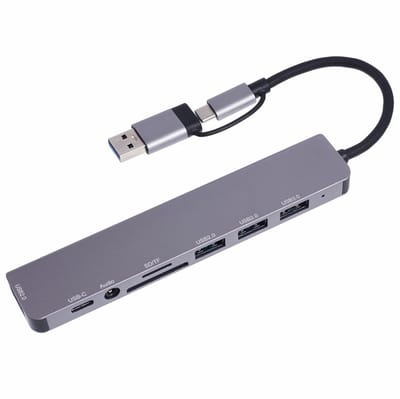 8-in-1 USB C Adapter, 100W PD Opladen, USB 3.0, SD/TF-Kaartlezer, Dockingstation voor MacBook Pro/Air, Chromebook en Type-C Laptops
