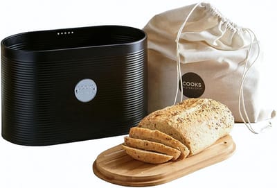 Geribbelde Broodtrommel met Bamboe Snijplankdeksel | Stijlvolle Voedselopslag voor Brood en Gebak | Zwart