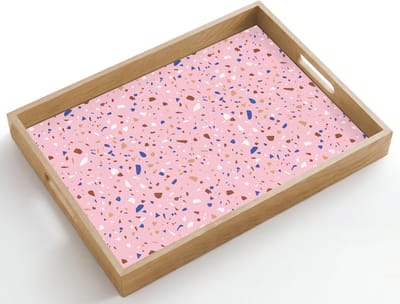 Dienblad hout 50x35 cm - Schootdienblad - Terrazzo - Patroon - Kleurrijk - Roze - Borrelplank rechthoek - Plateau dienbladen