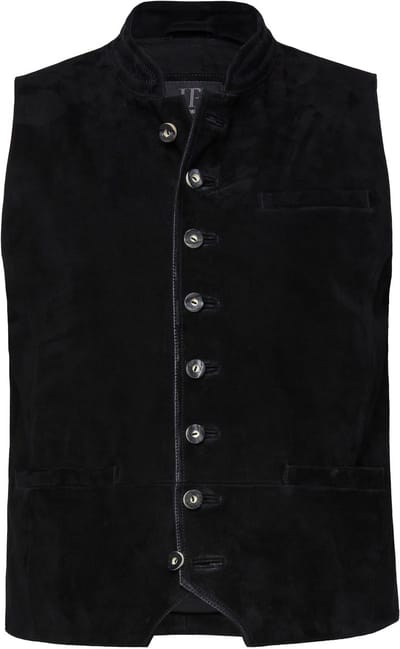 JP 1880 - Heren - Vest suède van geitenleer traditioneel kostuum opstaande kraag - Zwart - Maat 58