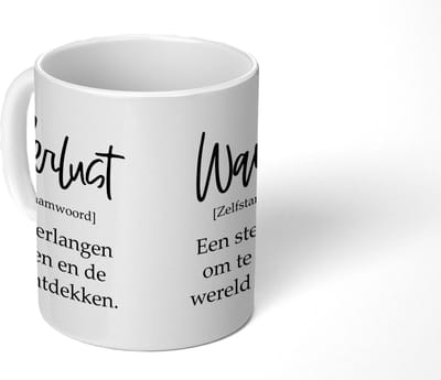 Mok - Koffiemok - Spreuken - Quotes - Een sterk verlangen om te reizen - Wanderlust - Mokken - 350 ML - Beker - Koffiemokken - Theemok - Mok met tekst