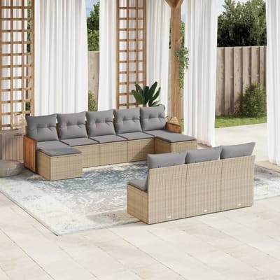 vidaXL - 10-delige - Loungeset - met - kussens - poly - rattan - beige