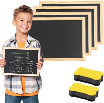Krijtbord met Houten Frame, Set van 4 Stuks, A4 Formaat voor Schrijven, 20 x 30 cm, Ideaal voor Bruiloften, Memo's, Feesten en Schoolprojecten