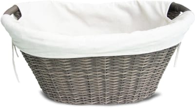 2681 Houten mand van polyethyleen met metalen frame, grijs, 63,5 x 44,5 x 30 cm