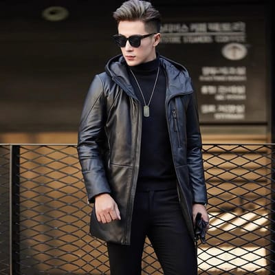 Winter Nieuwe Leren Jas Heren Rits Middellange Lengte Capuchon Windjack Leren Jas Casual Verdikte Jas 5XL gray